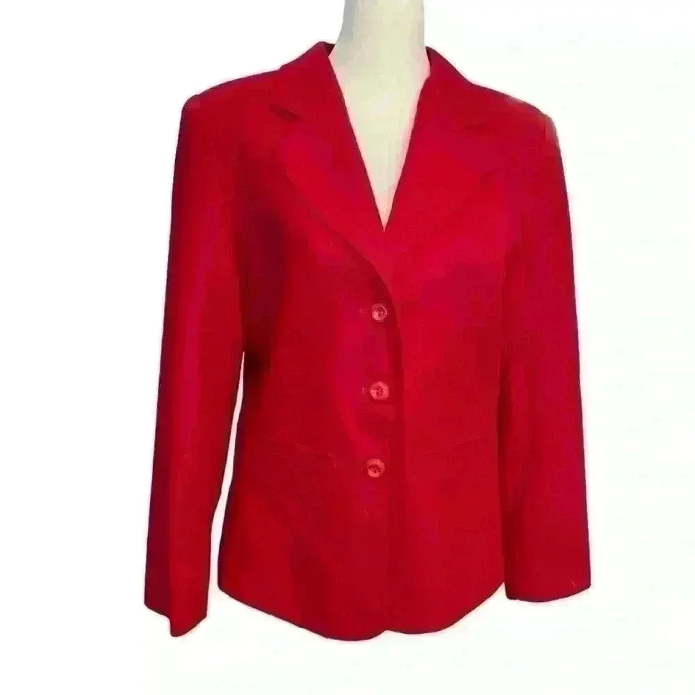 Vintage Sag Harbor 100% Wool Blazer Size 8P Red Career Interview Classic Work
